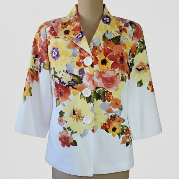 Coldwater Creek Jackets & Blazers - Coldwater Creek Size 14/L NEW Blazer Jacket Floral Watercolor 3/4 Sleeve Lined